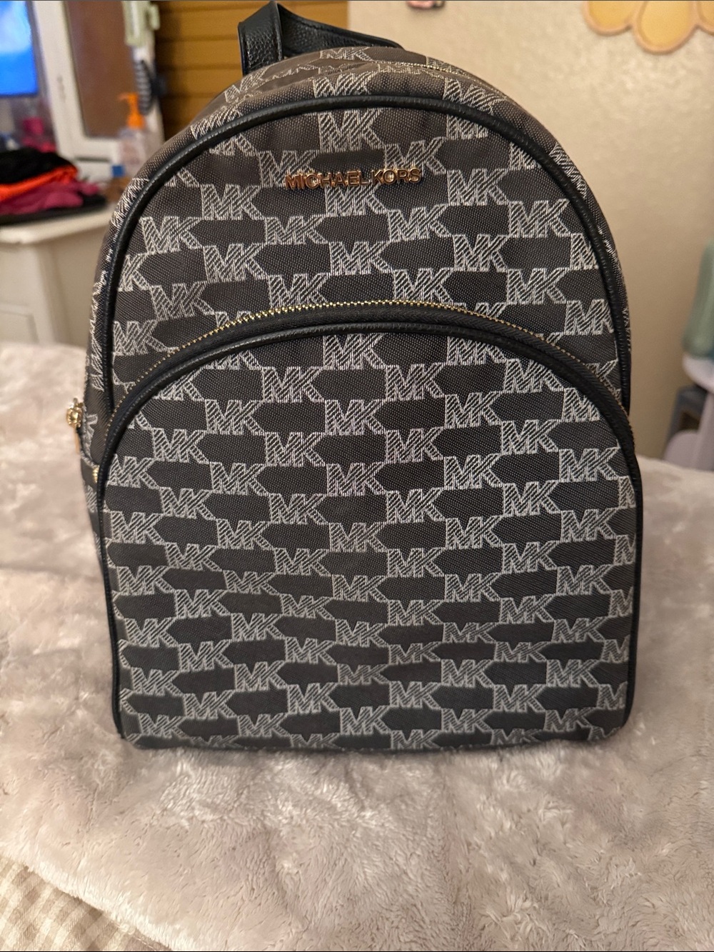 Michael Kors Black and White MK Monogram Backpack
